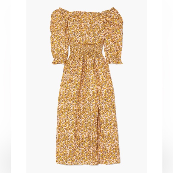 RIXO Lilly dress floral peasant Yellow Long Sleeve maxi off shoulder NWT XXS